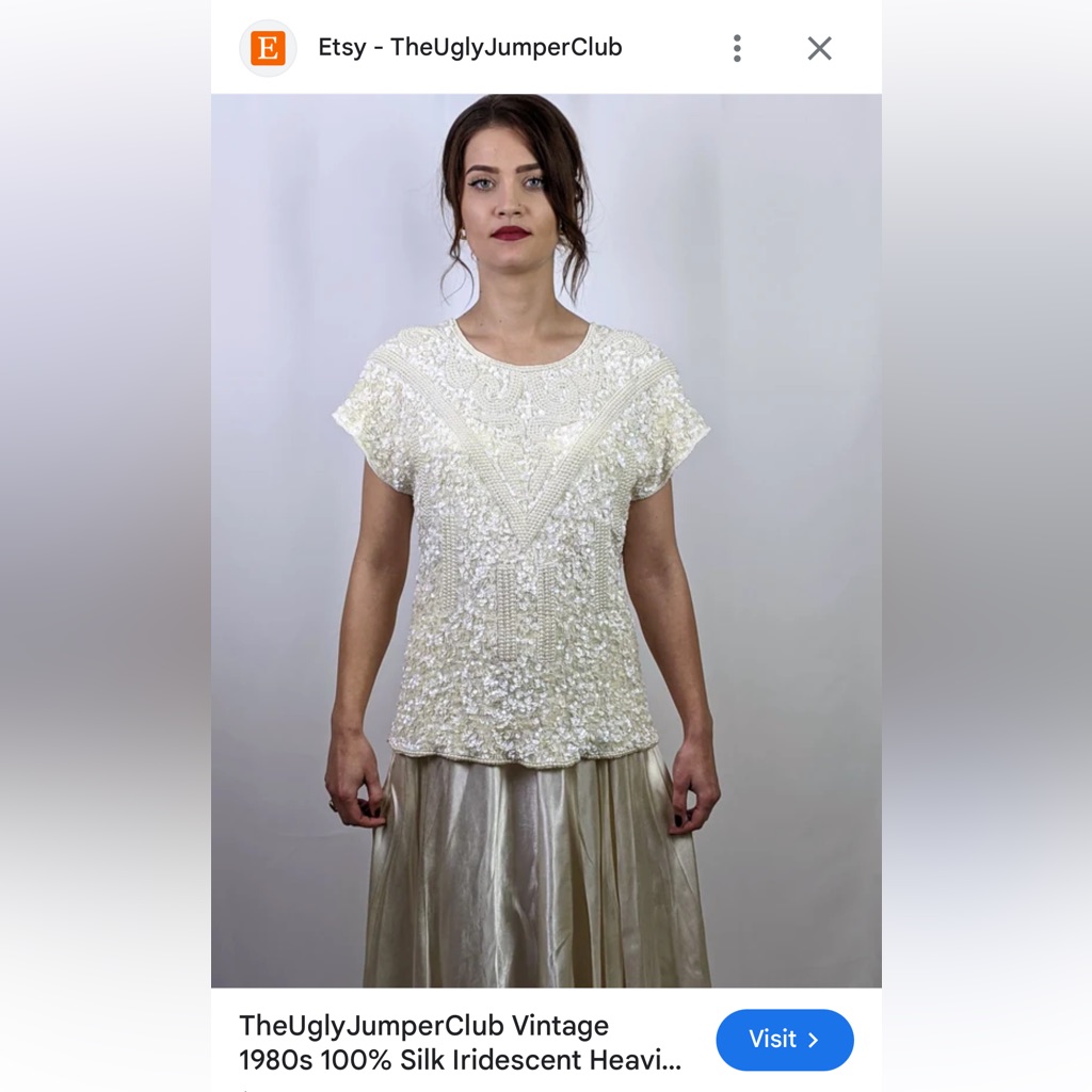 Vintage Silk Iridescent , Beaded Sequence, Top Size Small
